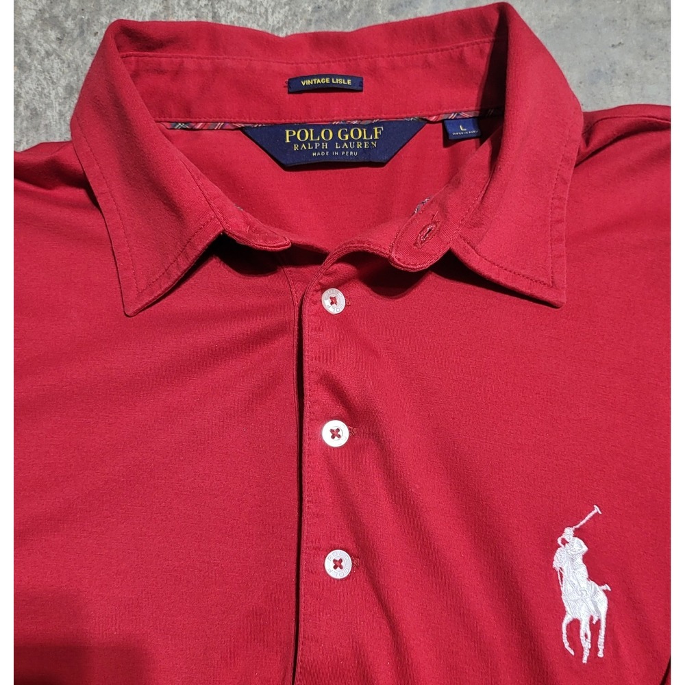 Mens Polo Golf Ralph Lauren Shirt True Red Size Large L Vintage Lisle ~Big Pony! - Picture 2 of 12